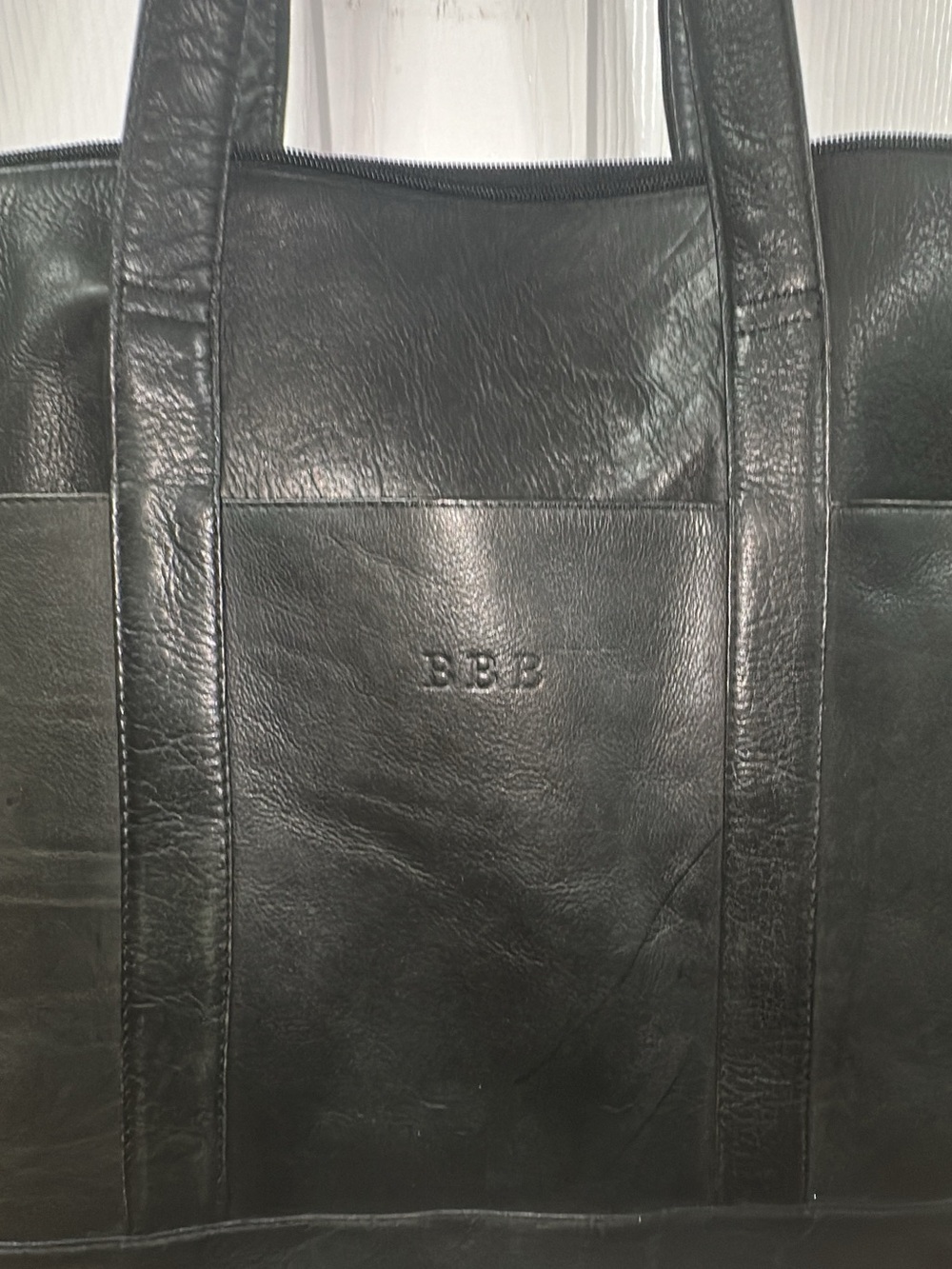 Andrew Phillips Women's Black Leather Zip-Top Tote Bag 20L X 14 H X 4.5 (bag 15)